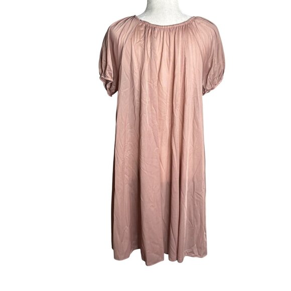 Vintage 70s Nylon Nightgown Dress Small Mocha Sheer Midi Elastic Neckline Sleeve - Picture 4 of 6